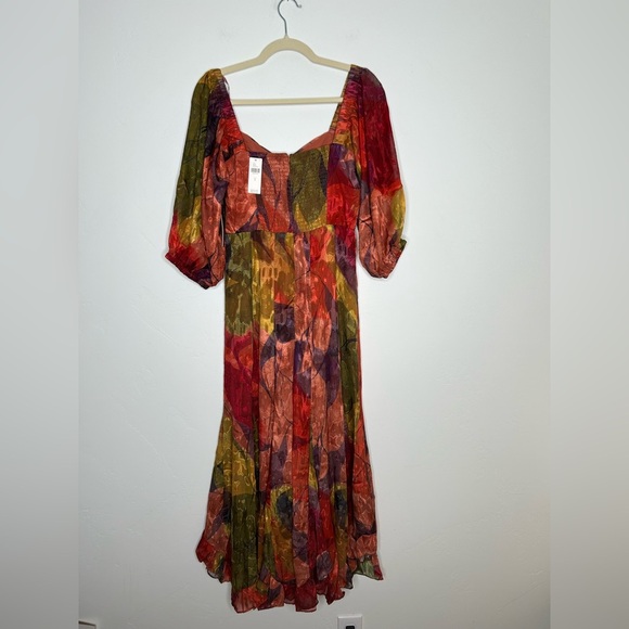 NWT HutchTwist Front Puff Sleeve Elegant Multicolor Women's Midi Dress SZ Small - Picture 5 of 16